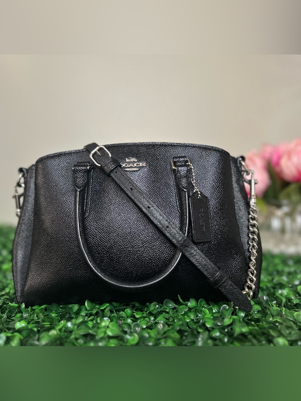 Coach Black Leather Satchel Carryall Crossbody Bag w/Original Chain and Tag - Picture 2 of 15